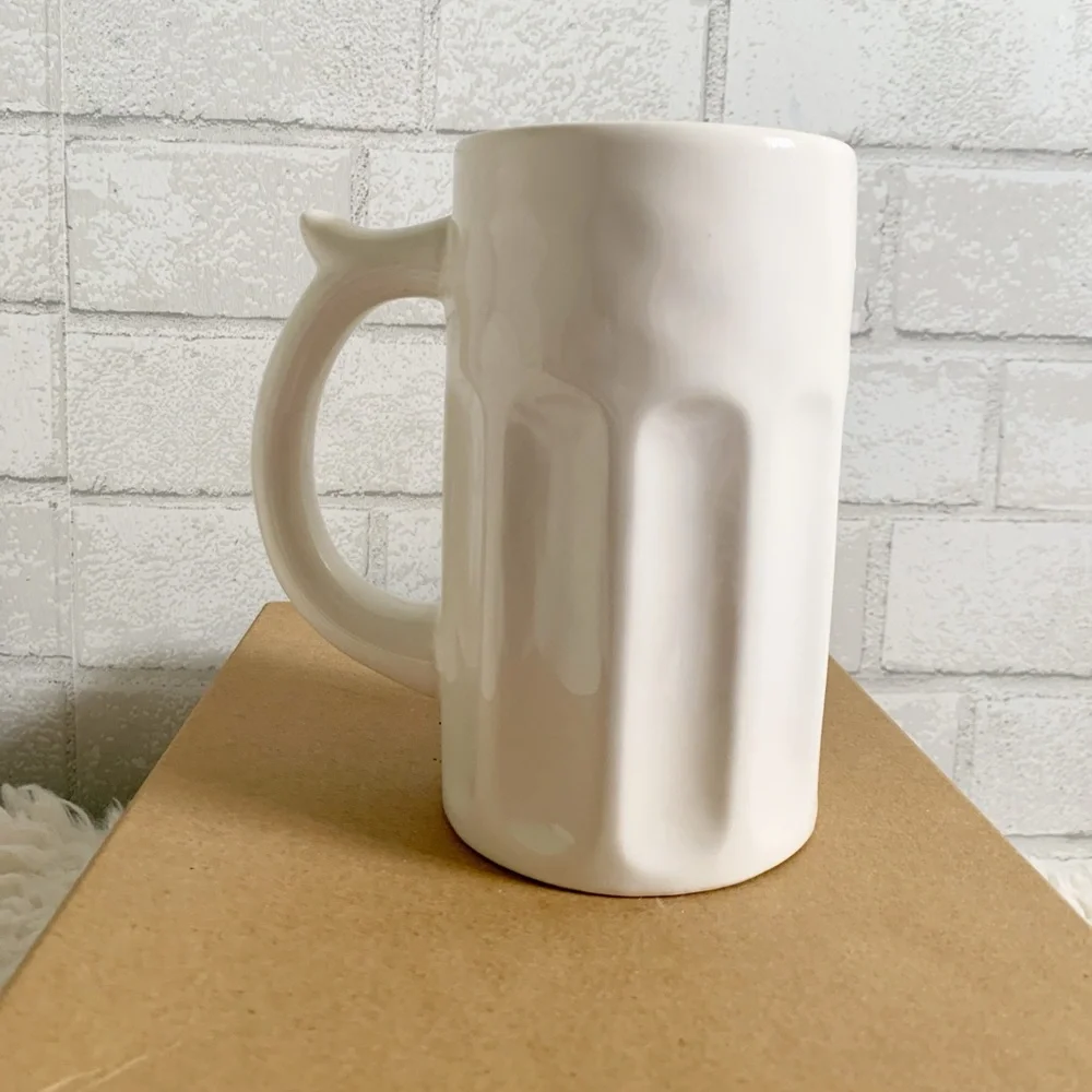 Rae Dunn White Ceramic Stag Engraved Beer Stein Antler Handle